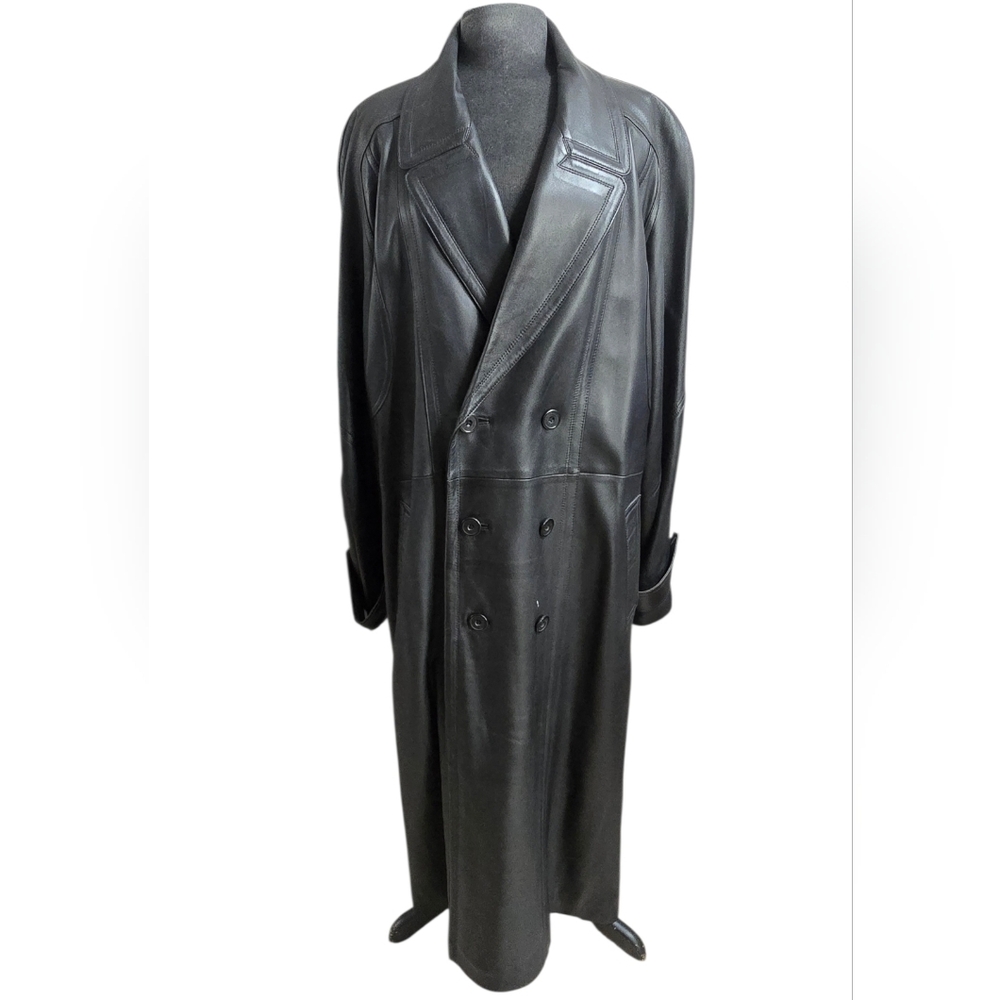 Men's Black Leather Trench Coat